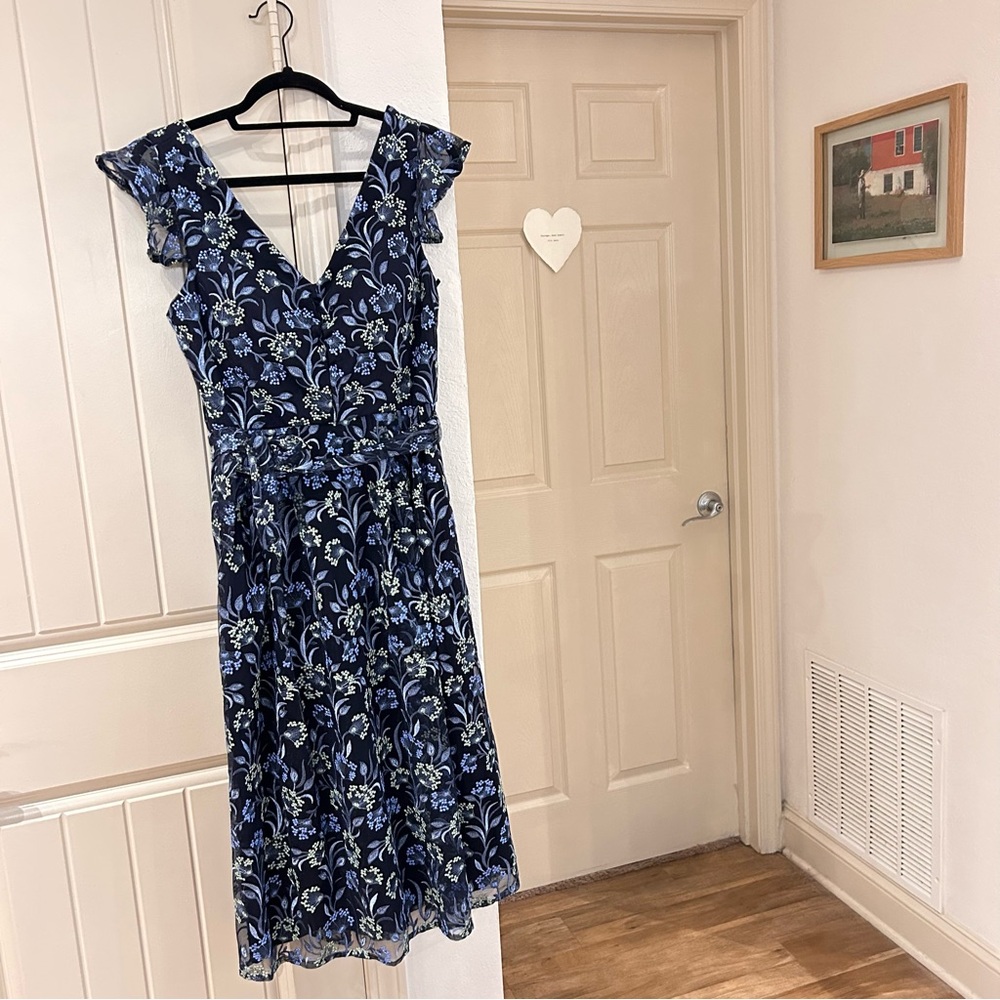 Blue Midi Sundress with Flutter Sleeves for Wedding or Brunch